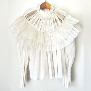 Ononmade Top Women’s Small White Sheer Tiered Blouse